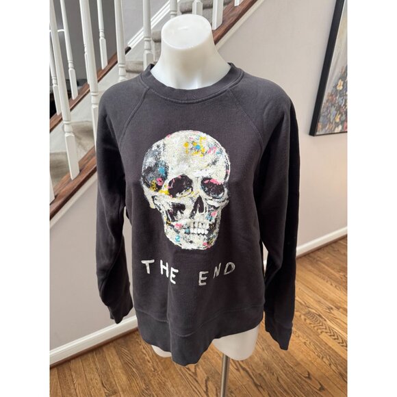 Imogene + Willie The End Crew Neck Graphic Sweatshirt Skull Black Size Medium - Picture 2 of 3